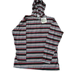 90s Vintage Hooded Shirt Striped Hoodie Long Sleeve Unisex Large Cotton Normcore